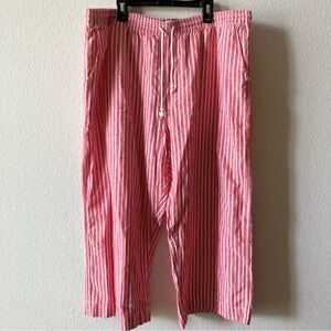 BeachLunchLounge Red Striped Linen Blend Boho Coastal Cropped Wide Leg Pants XL